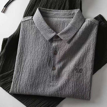 Textured Short Sleeve Polo T-Shirt with Subtle Embroidery
