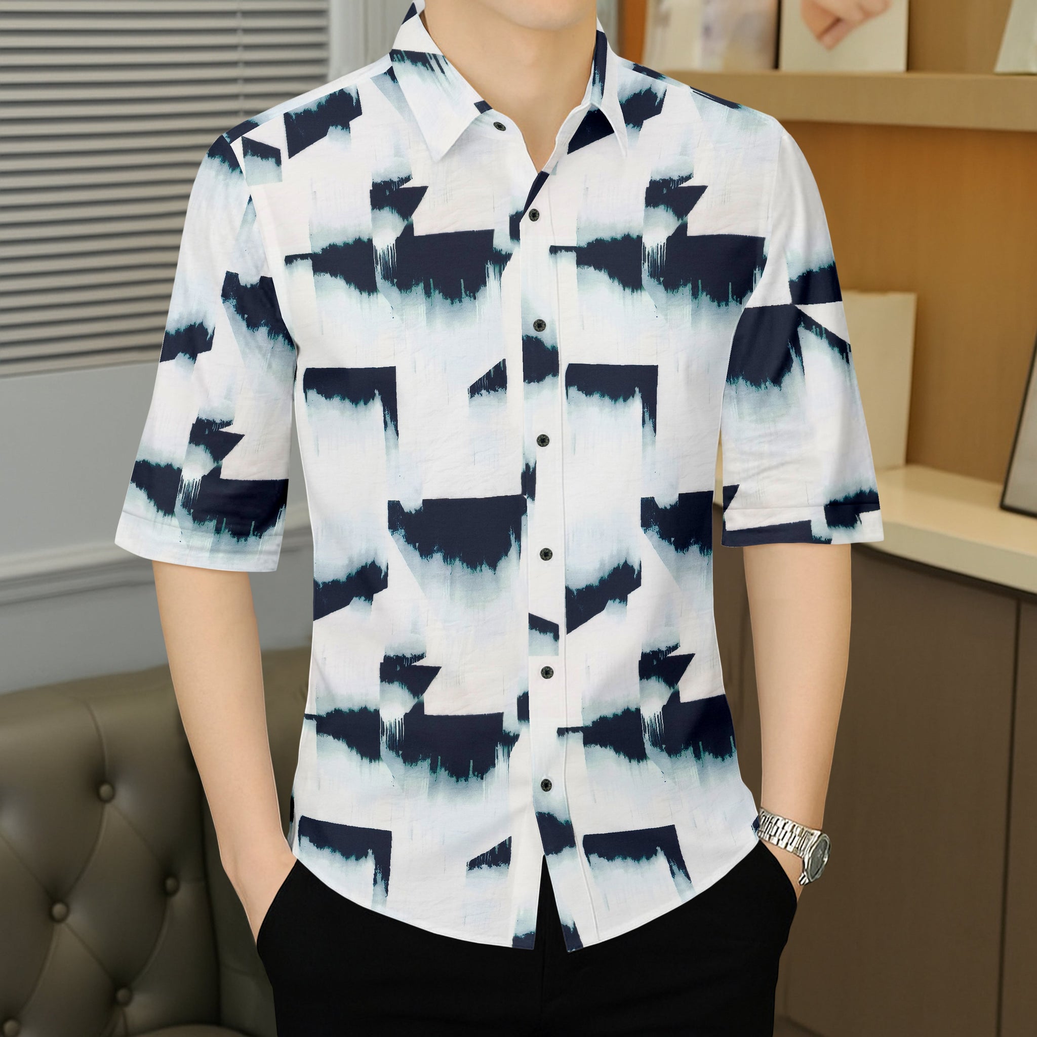 Men's Abstract Brushstroke Printed Casual Shirt