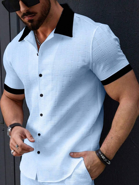 Elegant Textured with Contrast Black Collar Shirt