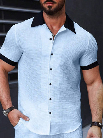 Elegant Textured with Contrast Black Collar Shirt