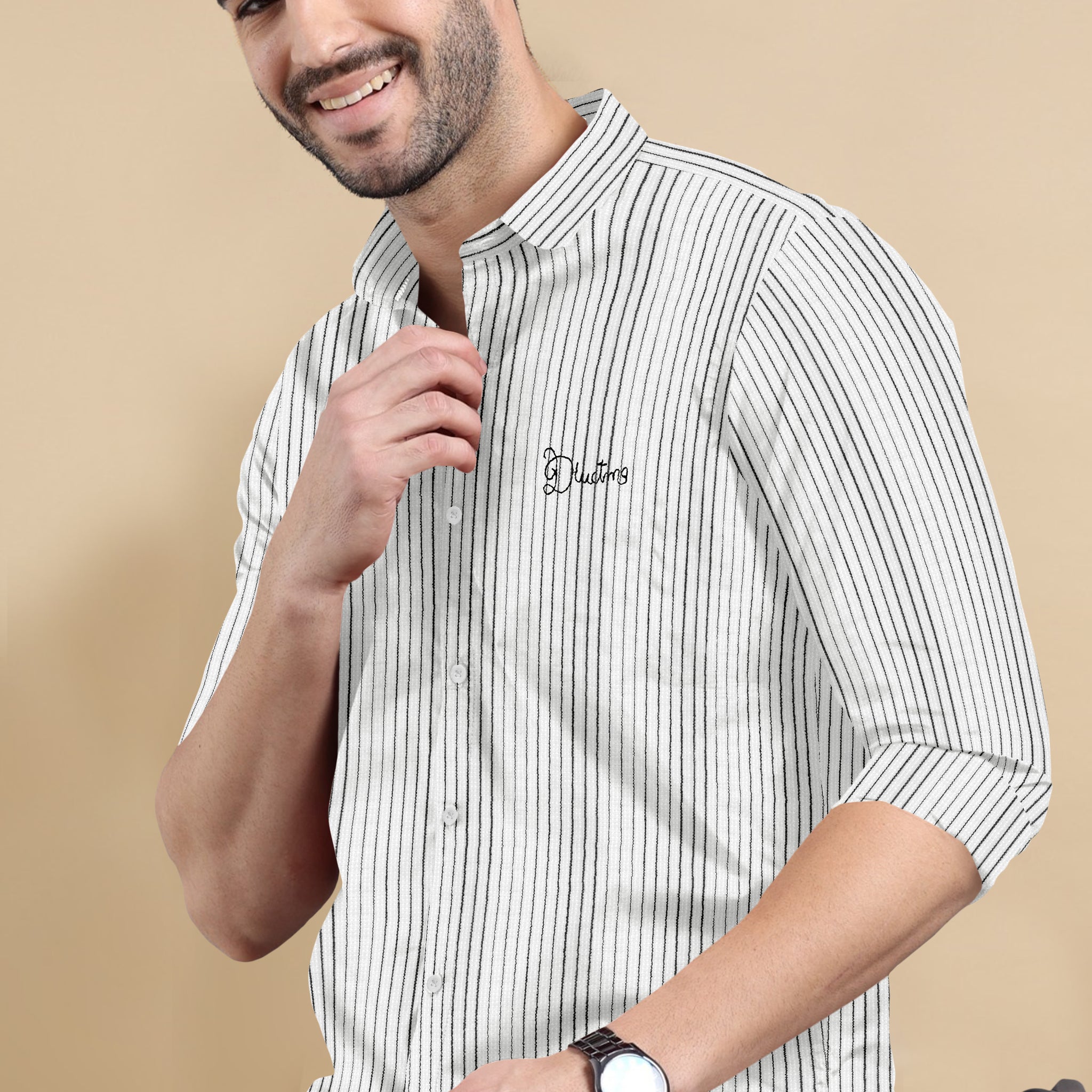 VogueTrail Embroidered Pinstripe Shirt