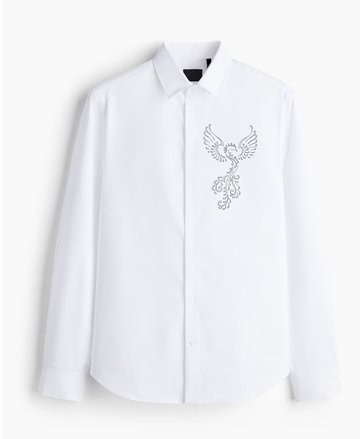 Men's White Button-Up Shirt with Phoenix Design (BUY 1 GET 1 FREE)