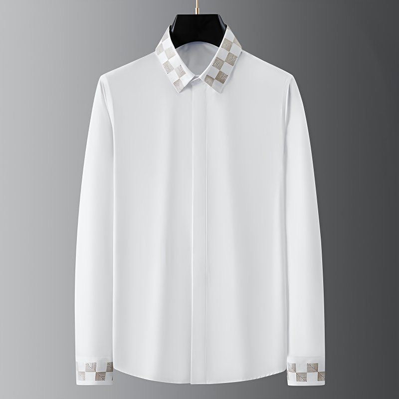 Geometric Checkered Collar & Cuff Detailing Shirt (BUY 1 GET 1 FREE)