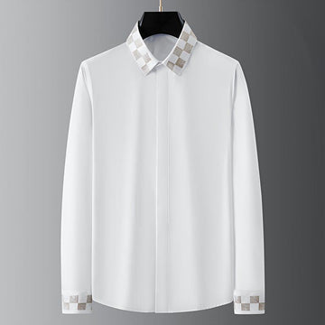 Geometric Checkered Collar & Cuff Detailing Shirt (BUY 1 GET 1 FREE)