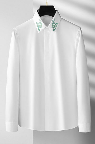 Men’s Contemporary  Shirt with Embroidered Dragon Collar (BUY 1 GET 1 FREE)