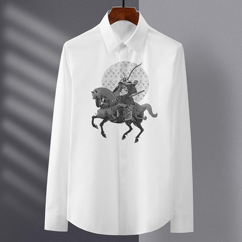 Men’s Long-Sleeve Samurai Warrior Shirt with Lunar Emblem Print (BUY 1 GET 1 FREE)