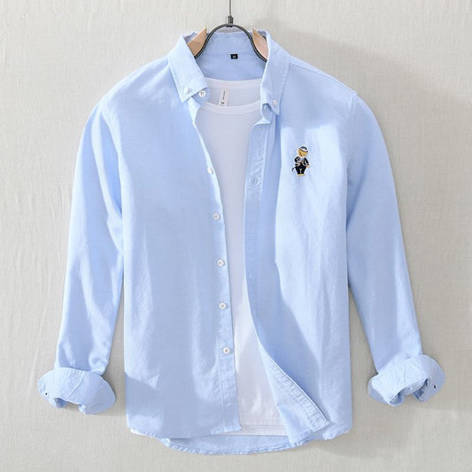 Casual Oxford Button-Up Shirt with Embroidered Logo
