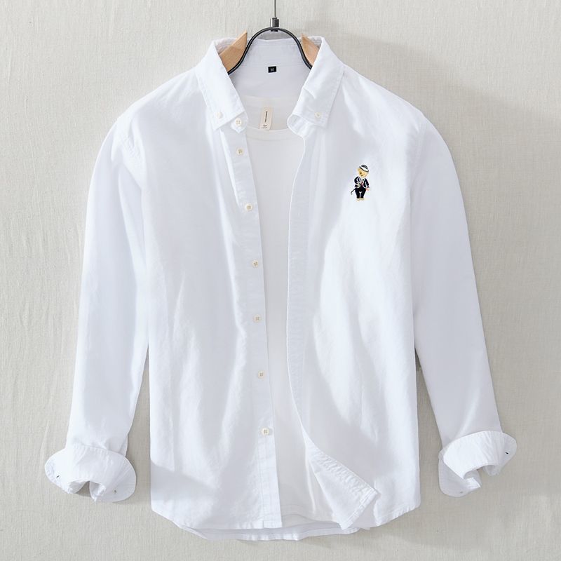 Casual Oxford Button-Up Shirt with Embroidered Logo