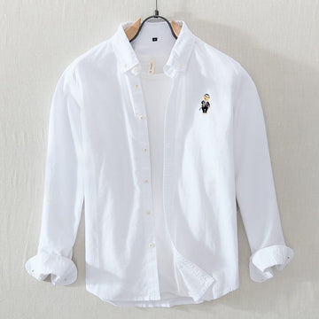 Casual Oxford Button-Up Shirt with Embroidered Logo